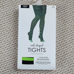 Wide Striped Tights - Green and Black, Adult Size